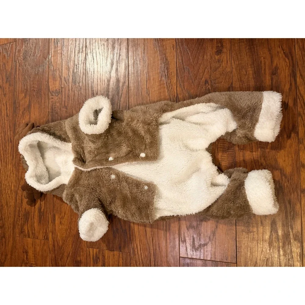Small pet Reindeer Costume Hooded Fleece Onesie Jumpsuit Warm Cozy Halloween - Picture 3 of 5